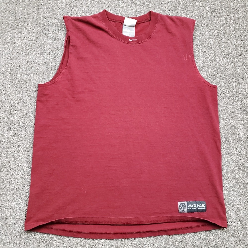 Nike Tank Top Mens Large Red Center Swoosh Vintage Y2K Basketball Cotton USA
